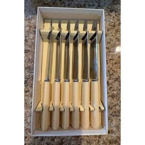 VTG Steak Knives Set 6 William Page Sheffield Bakelite Style‎ Handles 8" 1960's